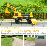Qaba No Power Ride On Excavator Construction Digger Multi-Functional Truck Toy with 2 in 1 Design Detachable Digging Bucket and Grab Bucket, Music, Light, Yellow(m-4)