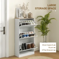 HOMCOM Modern Shoe Storage Cabinet with 3 Flip Drawers and Adjustable Shelves for 12-18 Pairs of Shoes, White(m-4)