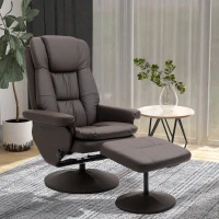HOMCOM PU Leather Recliner Chair with Ottoman, Swivel Recliner and Ottoman with Round Wrapped Base for Living Room, Brown(m-10)