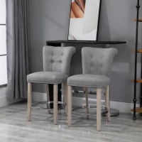 HOMCOM 26"Counter Height Bar Stools Set of 2, Linen Upholstered Tufted Dining Chairs with Steel Footrest, and Solid Wood Legs, Grey(m-10)