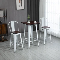 HOMCOM 3 Piece Industrial Dining Table Set, Bar Height Bar Table and Chairs Set with Footrests for Bistro, White and Brown(m-2)