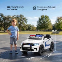 Qaba Licensed Dodge Ride On Police Car for Kids with 2 Seater, Remote, Suspension, Flashing Lights, Siren for Ages 3-6, White(m-3)