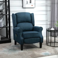 HOMCOM Vibration Massage Recliner Chair for Living Room with Heat,  Wingback Single Sofa, Modern Linen Fabric Push Back Reclining Chair with Footrest, Side Pocket,  Dark Blue(m-2)