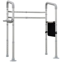 HOMCOM Stand Alone Toilet Safety Frame, Toilet Rails with Adjustable Height Width, 300lb Grab Bar with Suction Cups, Storage, Padded Handles for Elderly(m-9)