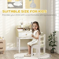 Qaba Kids Desk and Chair Set with Storage Shelves, Drawer for 3-10 Years, White(m-6)