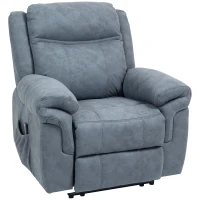 HOMCOM Manual Recliner Chair with Vibration Massage, Side Pockets, Microfibre Reclining Chair for Living Room, Blue-Grey(m-11)