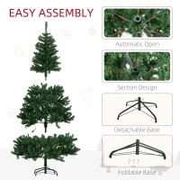 HOMCOM 6 FT Tall PreLit Artificial Christmas Tree with Realistic Branches, 250 Warm White LED Lights and 1000 Tips, Green(m-8)