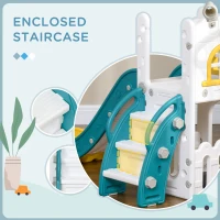 Qaba 5 in 1 Toddler Slide with Basketball Hoop, Climber, Telescope & Storage Baskets for 1-3 Years Olds, Yellow(m-6)