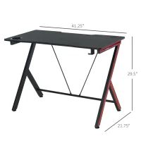 HomCom 41 inch Gaming Computer Desk, Home Office Gamer Table Workstation with Cup Holder, Headphone Hook, Cable Management, Carbon Fiber Surface(m-3)