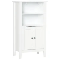kleankin Bathroom Floor Cabinet, Wooden Bathroom Cabinet with 2 Open Shelves, Double Doors and Adjustable Shelves, Freestanding Storage Cabinet for Bathroom, White(m-1)