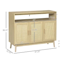 HOMCOM Boho Sideboard Buffet Cabinet with Rattan Doors, Natural(m-3)