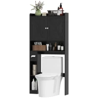 HOMCOM Farmhouse Over the Toilet Cabinet with Barn Doors, Over the Toilet Storage Cabinet with Adjustable Shelf, Black(m-1)