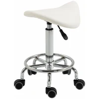 HOMCOM Saddle Stool, PU Leather Adjustable Rolling Salon Chair for Massage, Spa, Clinic, Beauty and Tattoo, White(m-2)