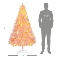 HOMCOM 6 FT Tall PreLit Artificial Christmas Tree with Realistic Branches, 250 Warm White LED Lights and 1000 Tips, Pink(m-3)