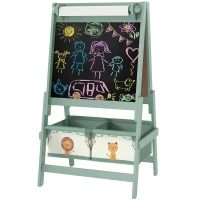 Qaba Art Easel for Kids, Double-Sided Whiteboard & Chalkboard with Paper Roll, 2 Storage Boxes, Gift for Boys, Girls, Green(m-2)