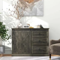 HOMCOM Farmhouse Kitchen Sideboard, Buffet Cabinet with Sliding Barn Door and 3 Storage Drawers for Living Room, Dark Grey(m-2)