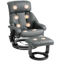 HOMCOM Massage Recliner Chair with Ottoman, 360° Swivel Recliner and Footstool, 10-Point Vibration, Gray(m-1)