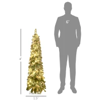 HOMCOM 4' Artificial Slim Christmas Trees, with Snow Frosted Branches, Warm White or Colorful LED Lights, Downswept Shape(m-3)