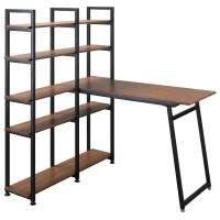 HOMCOM 5 Tier Versatile L-Shaped Computer Desk, Writing Table with Display Shelves and Metal Frame, Space-Saving for Study, Home Office, Walnut(m-1)