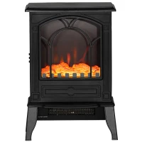 HOMCOM Electric Fireplace Heater, Freestanding Fireplace Stove with Realistic Flame Effect Overheat Protection 725W/1450W Black(m-1)