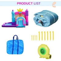 Outsunny Kids Bouncy House with Blower, 4 in 1 Large Bounce Castle with Jumping, Water Pool, Slide for Outdoor and Indoor(m-9)