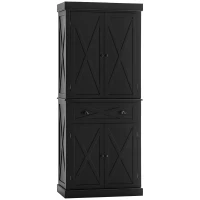HOMCOM 72" Kitchen Pantry Storage Cabinet, Traditional Freestanding Pantry Cabinet with 4 Doors and 2 Adjustable Shelves, Large Central Drawer, X-Frame, Black(m-1)