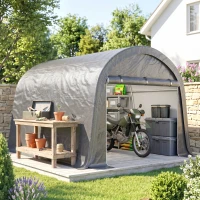 Outsunny 10' x 10' Outdoor Storage Tent, Heavy Duty and Waterproof Portable Shed for Bike, Motorcycle & Garden Tools, Light Grey(m-1)