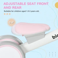 Qaba Balance Bike for Toddlers 1-3 Years with Adjustable Seat, Silent Wheels, No Pedal Bike, Pink(m-5)