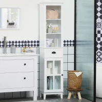 kleankin Slim Bathroom Storage Cabinet Door & Shelves Linen Tower, White(m-10)