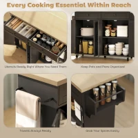 HOMCOM Kitchen Island with Storage, Rolling Kitchen Cart with Charging Station, Drop Leaf, Spice Rack, Towel Rack, Drawers(m-5)
