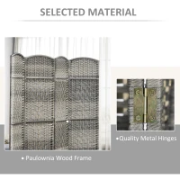 HOMCOM 6 Ft Tall Folding Room Divider, 3 Panel Portable Privacy Screen, Hand-Woven Partition Wall Divider, Mixed Grey(m-6)