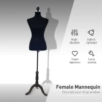 HOMCOM Female Fashion Mannequin Dress Form Torso Dressmaker Stand Clothing Display w/ Base (Black)(m-5)
