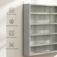 HOMCOM 5-Tier Display Cabinet, Shot Glass Display Case, Glass Curio Cabinet with 2 Glass Doors and 4 Adjustable Shelves, Grey(m-6)