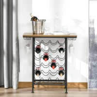 HOMCOM 24-Bottle Industrial Modern Wine Rack Table, Freestanding 6 Tier Wine Bottle Organizer with Glass Stemware Holder , Natural / Black(m-16)