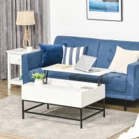 HOMCOM Modern Lift Top Coffee Table with Hidden Storage Compartment and Metal Legs, for Living Room, Home Office, White(m-10)