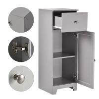 kleankin Short Bathroom Storage Cabinet, Cabinet Organizer with 1 Drawer and Adjustable Shelf for Living Room, Gray(m-7)