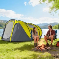 Outsunny 4 Person Camping Tent, Easy Pop Up Tent with Doors, Windows and Carry Bag, Automatic Setup Tent for Hiking, Yellow(m-1)