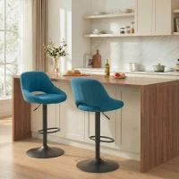 HOMCOM Bar Stools Set of 2, Swivel Bar Height Barstools Chairs with Adjustable Height, Round Heavy Metal Base, and Footrest, Blue(m-2)