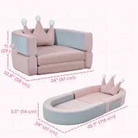 Qaba 3-in-1 Convertible Climbing Toys for Toddlers with Crown Cushion, Fold Out Toddler Couch to Lounger & Play Area, Pink(m-3)
