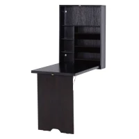 HOMCOM Wall Mounted Fold Out Convertible Desk, Multi-Function Floating Desk with Storage Shelf for Home Office, Espresso Brown(m-1)