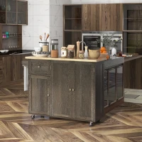 HOMCOM Triple-Cabinet Rolling Kitchen Island on Wheels, Kitchen Cart with Storage Shelf Adjustment, Rolling Utility Cart(m-10)