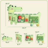 Qaba Busy Board Panels Wall-Mounted Montessori Sensory Toys Sensory Wall MDF 87 x 52 x 5.5 cm Dinosaur, Green(m-3)
