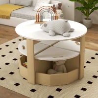 Qaba 5 Piece Kids Table and Chairs Set with Storage for Art, Craft, Drawing, Playroom, Classroom, Nursery, White(m-9)
