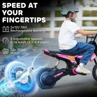 Qaba 24V Kids Motorcycle, Electric Dirt Bike with 250W Motor, Up to 9.9 MPH, 12" Inflatable Tires and Rear Suspension, Pink(m-4)