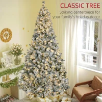 HOMCOM 9' Prelit Artificial Flocked Christmas Trees, with Snow Frosted Branches, Warm White LED Lights, Auto Open(m-4)