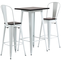 HOMCOM 3 Piece Industrial Dining Table Set, Bar Height Bar Table and Chairs Set with Footrests for Bistro, White and Brown