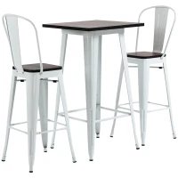 HOMCOM 3 Piece Industrial Dining Table Set, Bar Height Bar Table and Chairs Set with Footrests for Bistro, White and Brown(m-1)