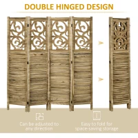 HOMCOM Wooden Room Divider, 4 Panel Double Hinged Folding Privacy Screen for Home Office, 63"x67"x0.75", Brown(m-6)