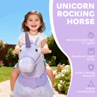 Qaba Ride on Unicorn Toy for Kids 4-7 Years, 37.8 Inch Plush Baby Rocking Horse with Wheels, No Battery Required, Purple(m-4)