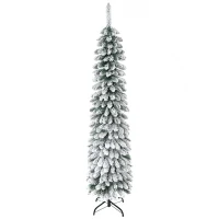 HOMCOM 6' Tall Unlit Slim Pencil Xmas Tree, Snow Flocked Artificial Christmas Tree with Realistic Branches and 603 Tips, Green(m-11)
